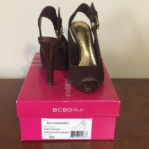 BCBG slingback peep toe heels